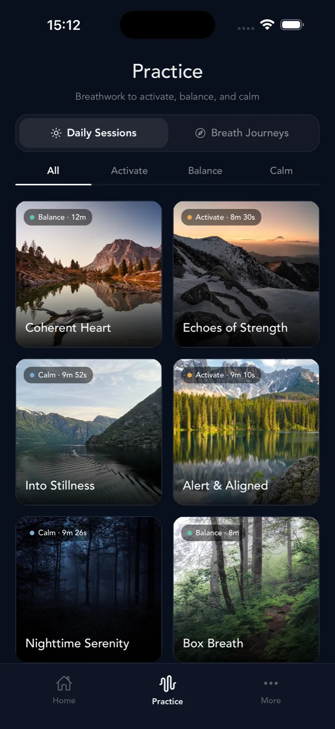 Practice tab, browse the session library